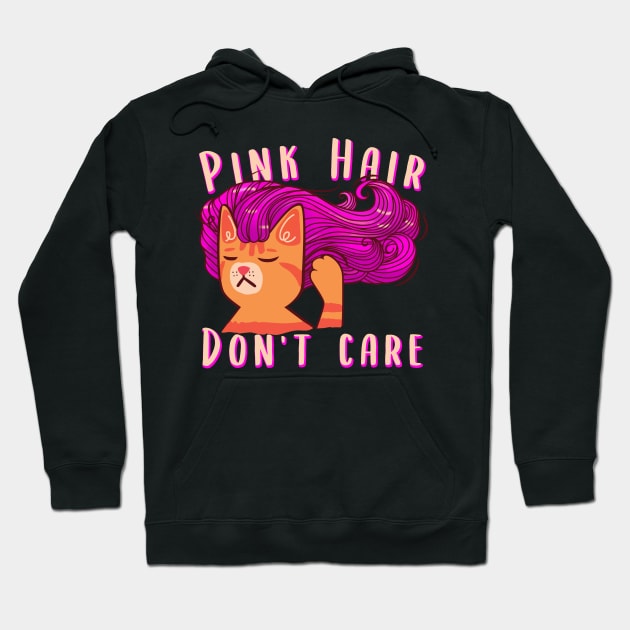 Pink Hair Don't Care Funny Pink Hair Cat Hoodie by SusanaDesigns